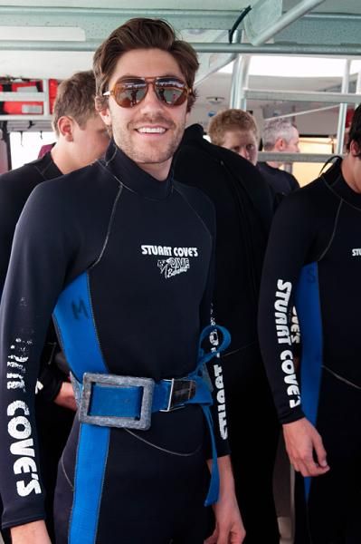 Larry Warbasse suited up for scuba diving