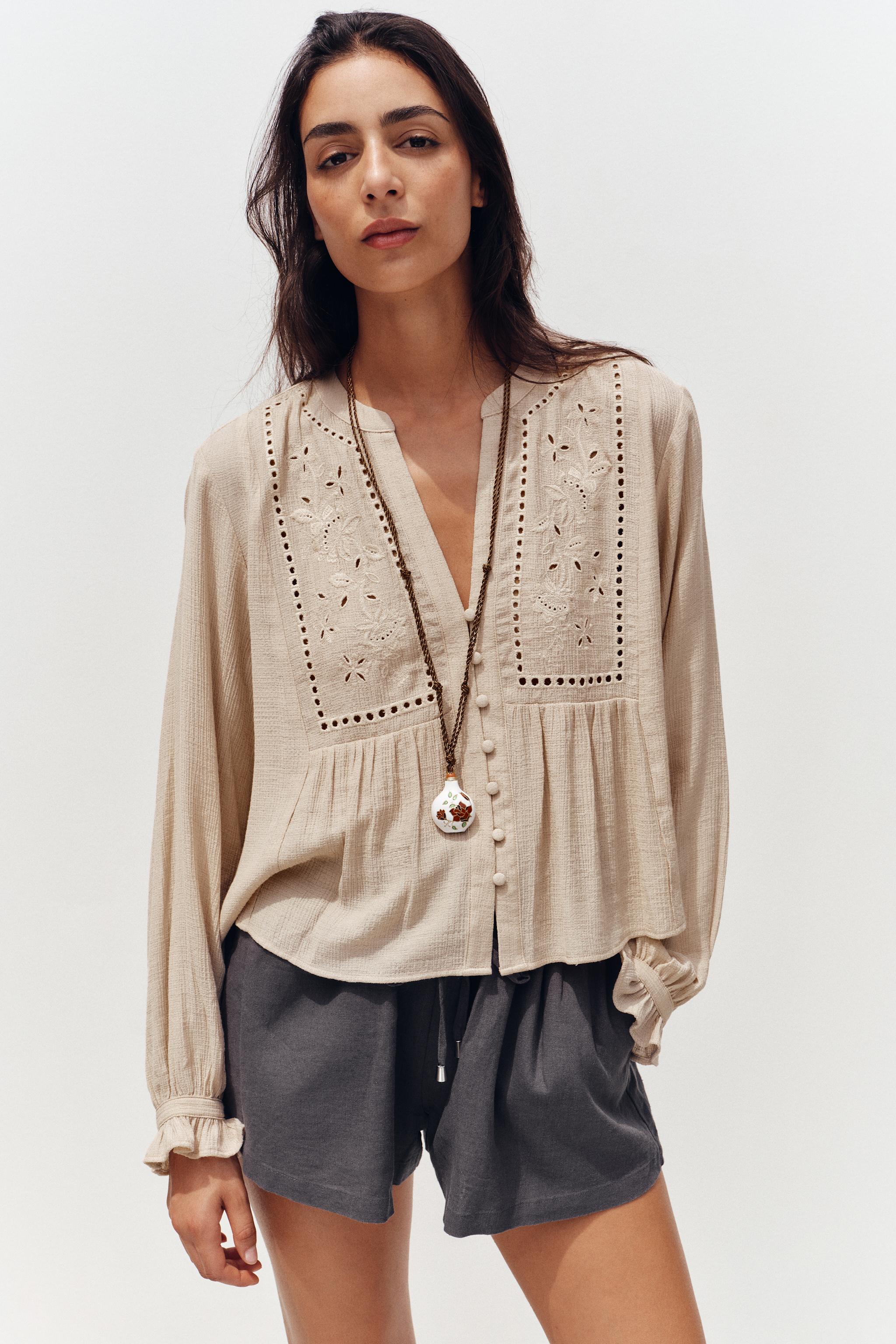 Short Blouse With Cutwork Embroidery