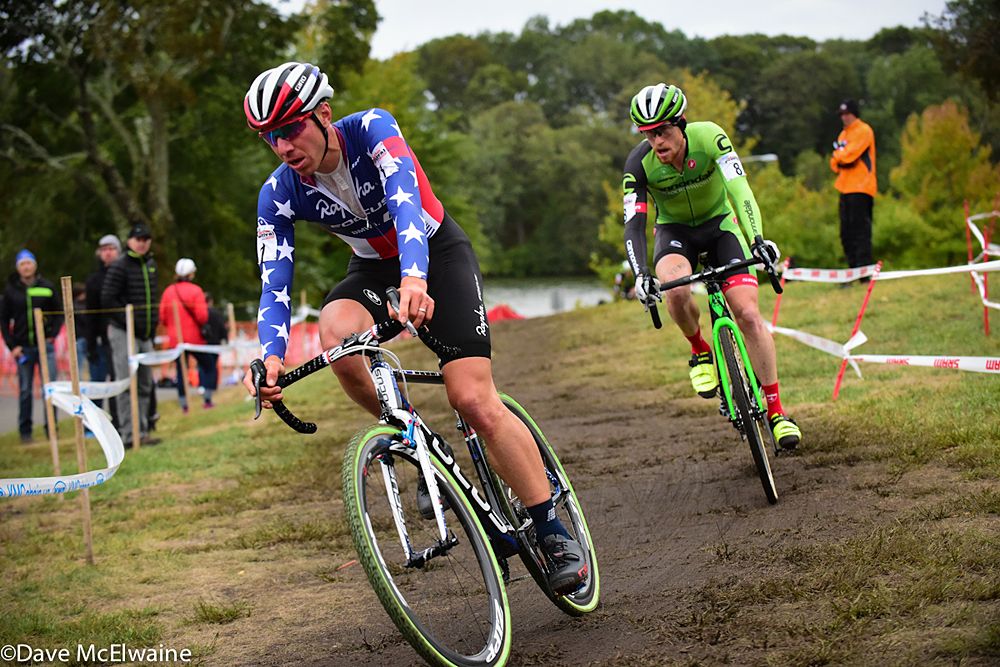 Jeremy Powers (Aspire Racing) leading Stephen Hyde on lap three