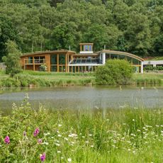 house with lake side view