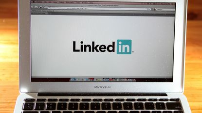 LinkedIn logo on a laptop