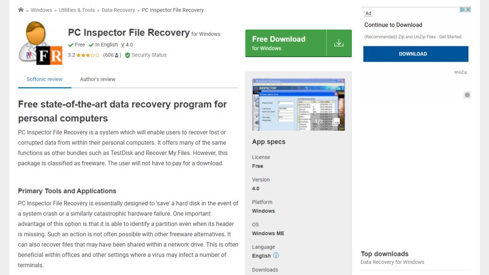 Website screenshot for PC Inspector File Recovery
