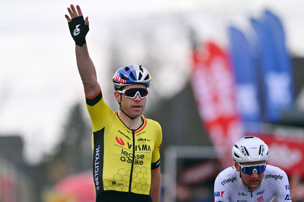 Wout van Aert winning Kuurne-Brussel-Kuurne