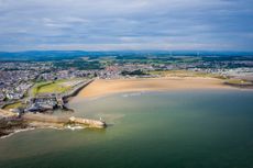 Aerial view of Porthcawl beach harbour