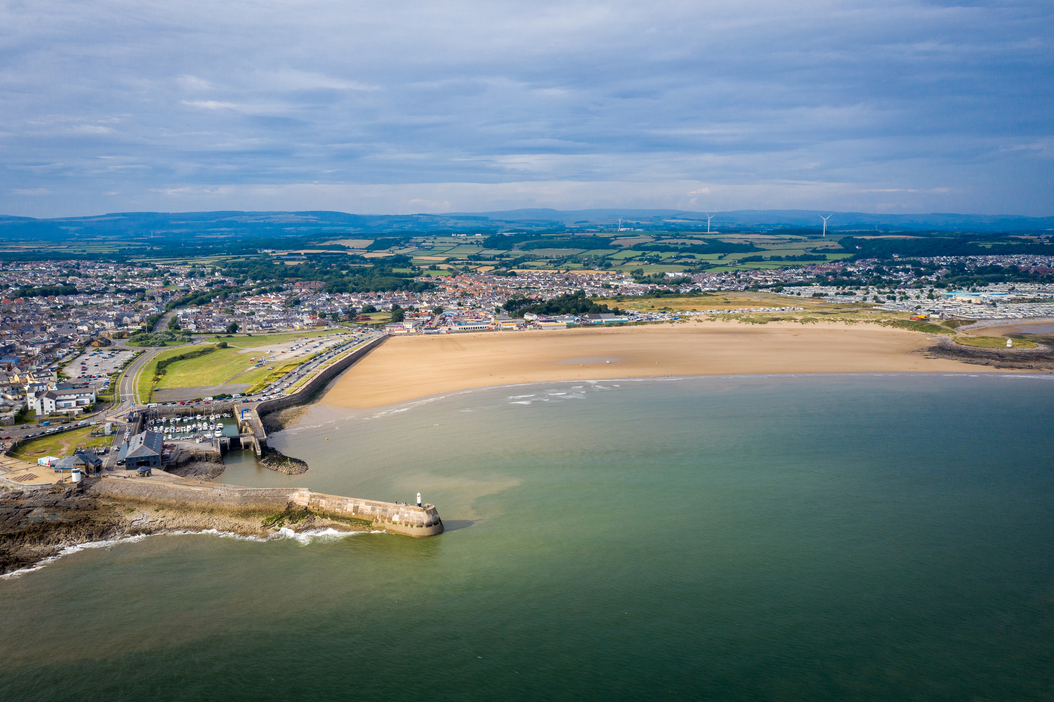Aerial view of Porthcawl beach harbour