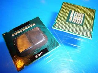 Image of the Kentsfield processor. The quad-core Penryn will continue to use a multi-chip package in favor of an integrated quad-core design, which will be released by AMD by mid-2007.