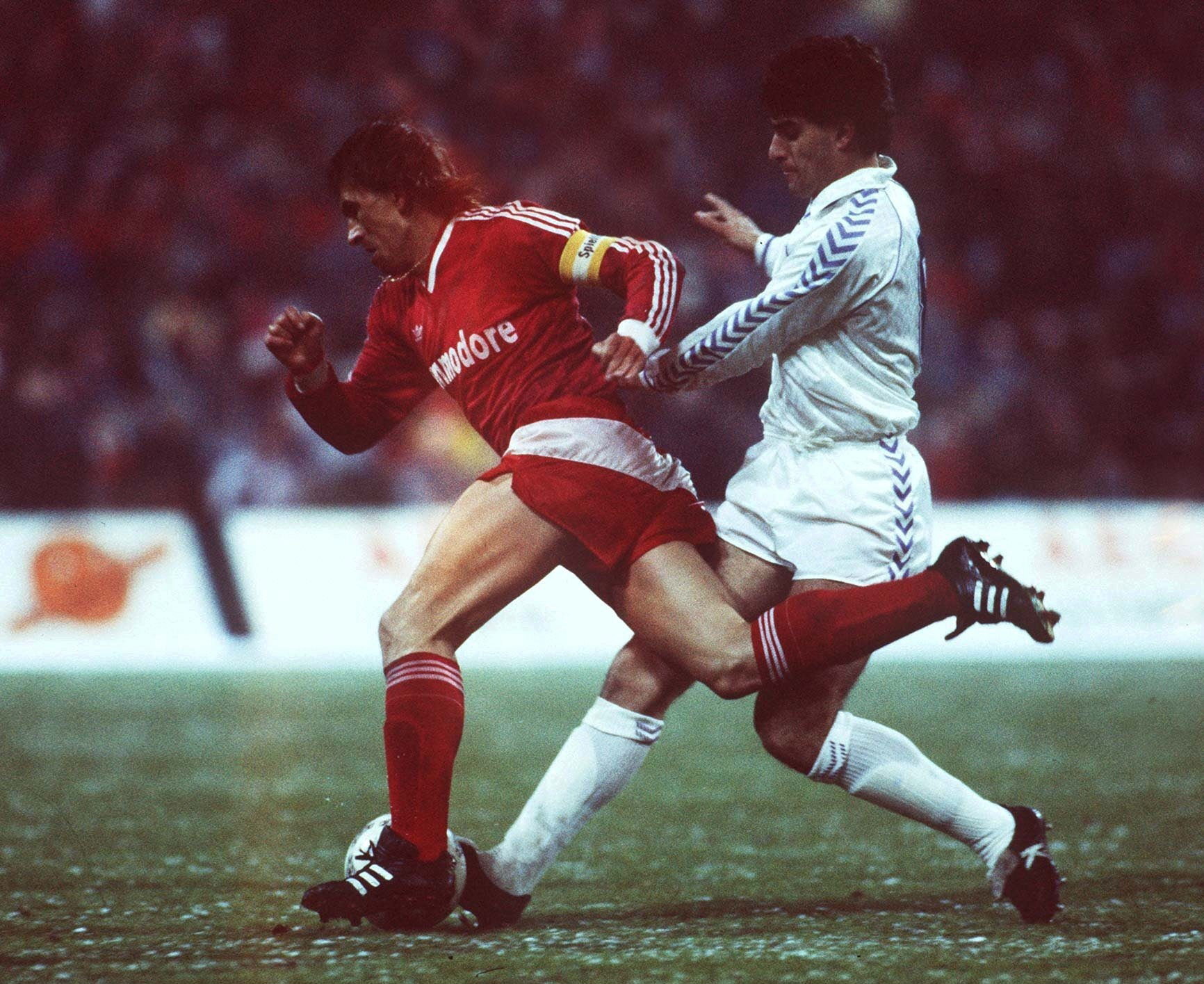 Michel (right) in action for Real Madrid against Bayern Munich in March 1988.