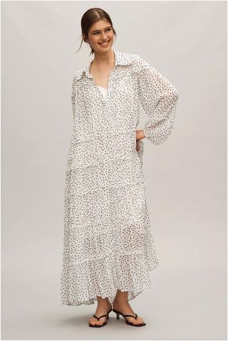 By Anthropologie Long-Sleeve Smocked Tiered Maxi Dress