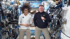 NASA astronauts Suni Williams (left) and Butch Wilmore, who flew to the International Space Station on Boeing's Starliner capsule in June 2024, discuss their mission during a press conference from the ISS on Sept. 13.