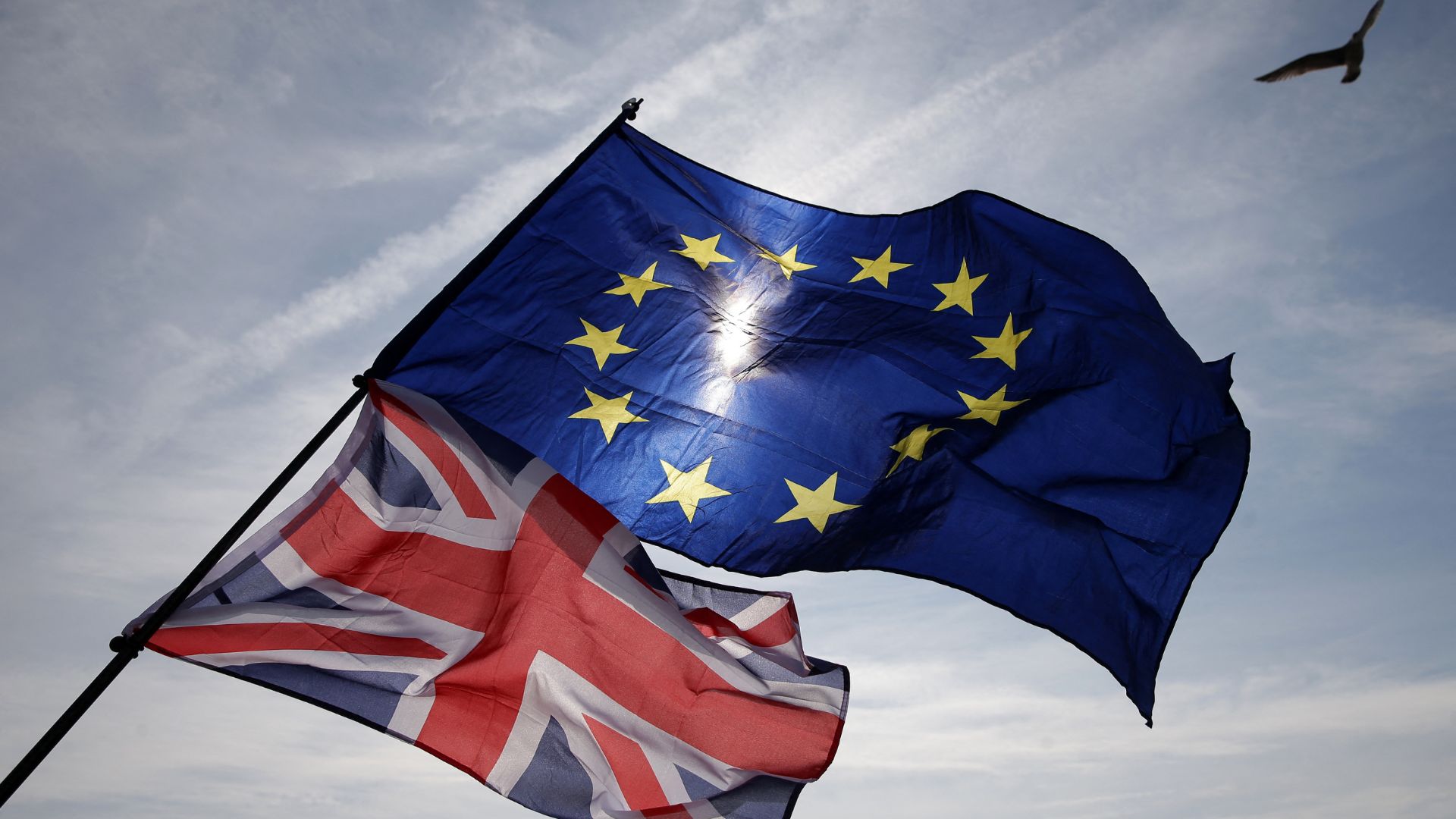 A European Union flag and a Union Jack