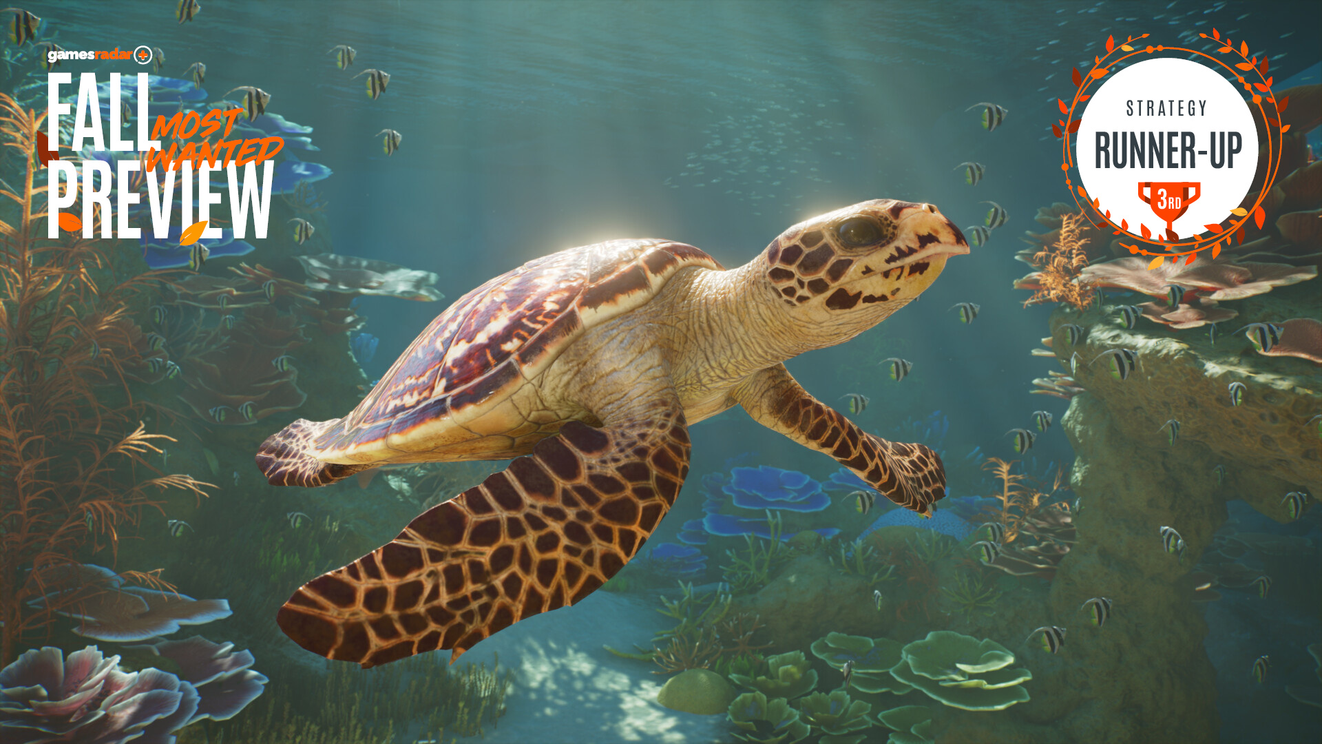 A sea turtle in Planet Zoo 2 with the GamesRadar+ Fall Preview badge