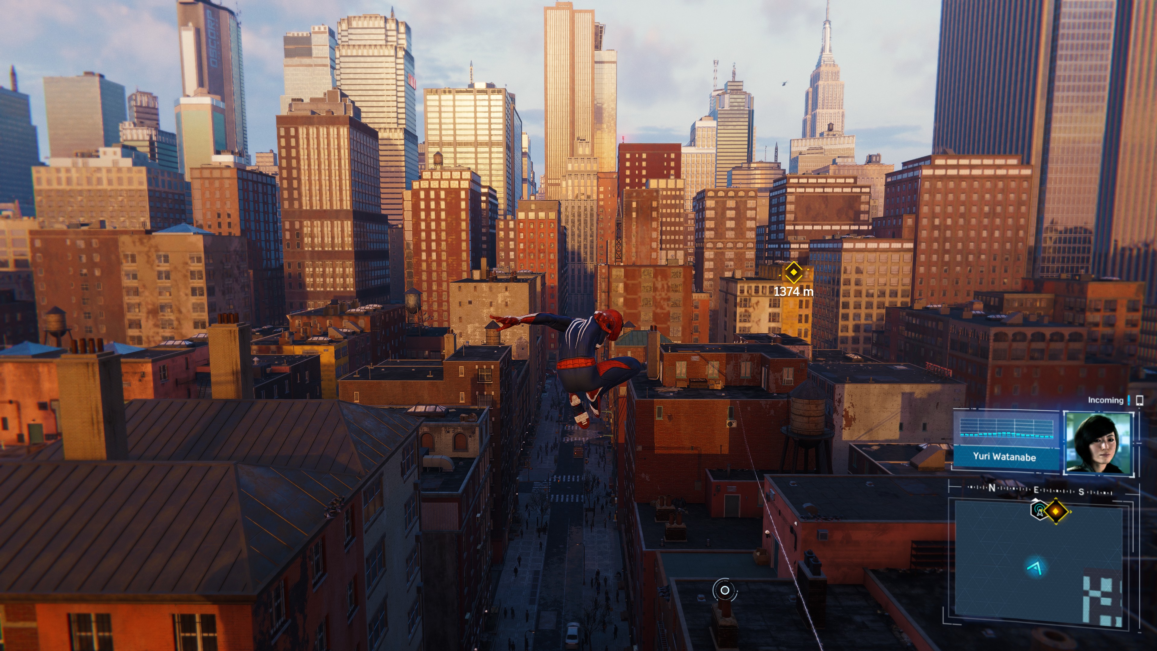 Spider-Man swinging through the city