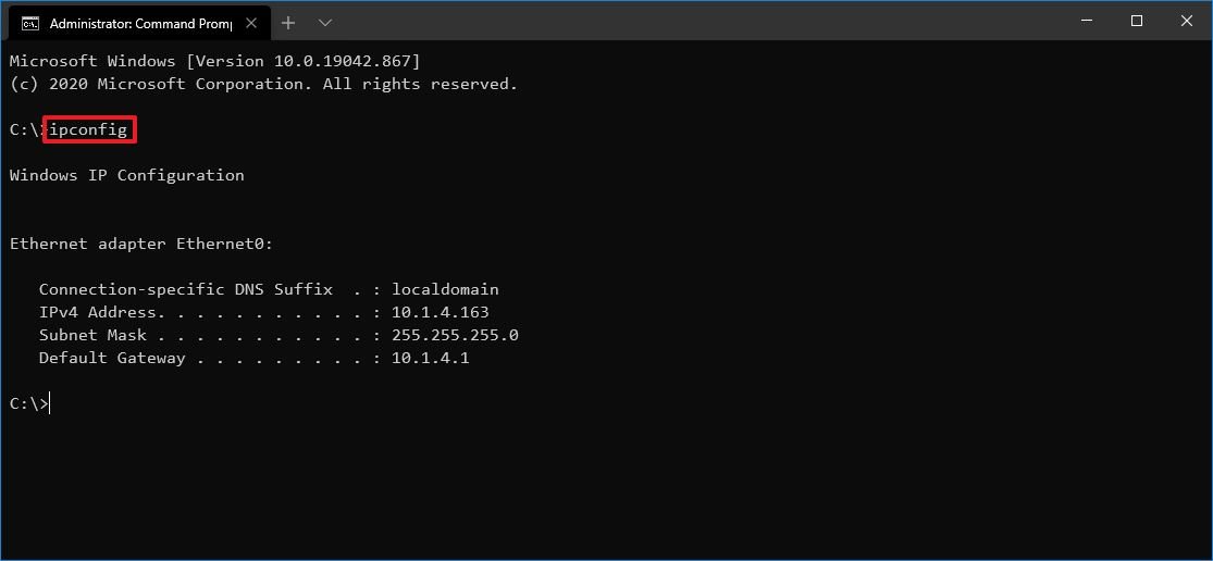 Windows 10 ipconfig command