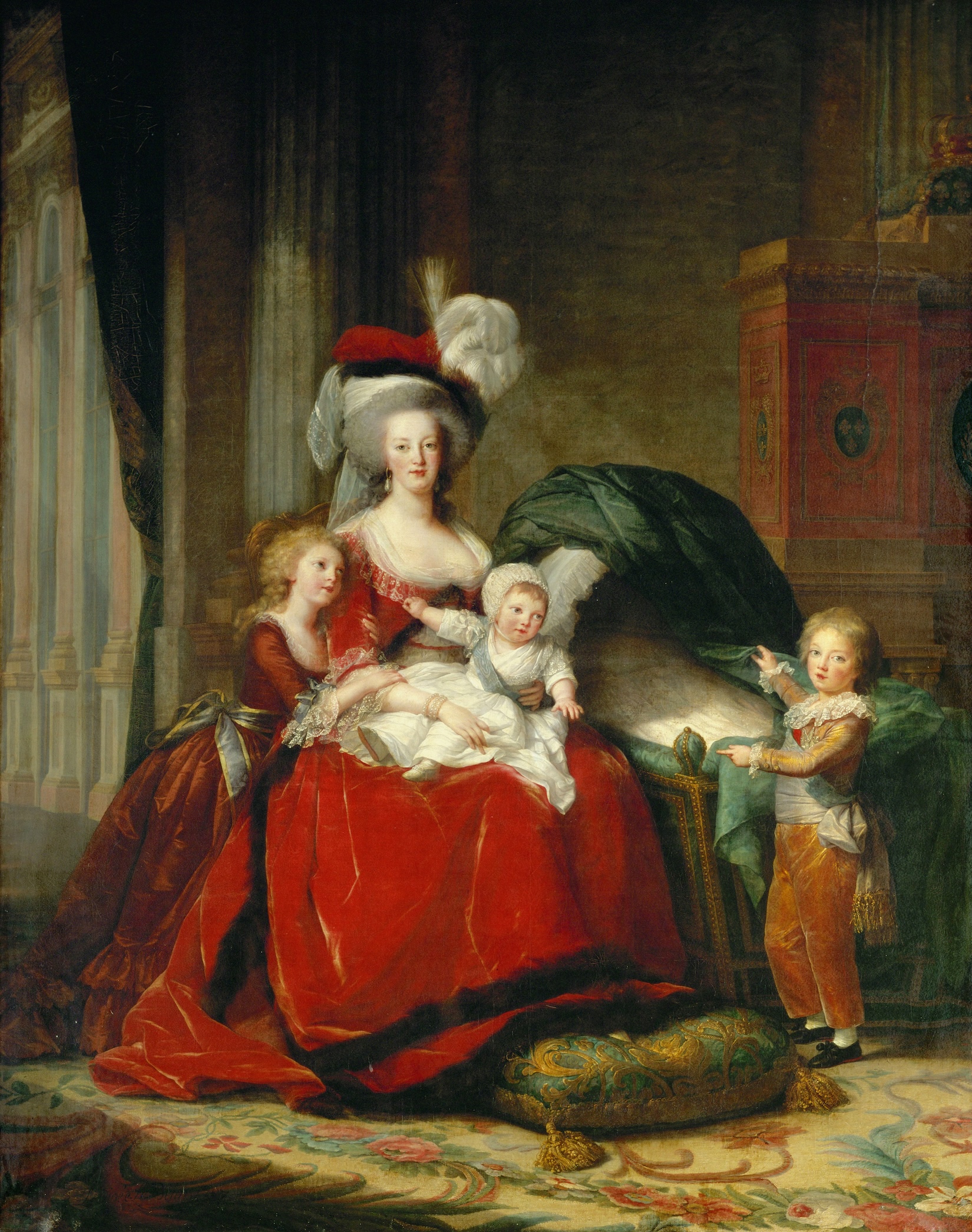 Queen Marie Antoinette with her kids in a painting