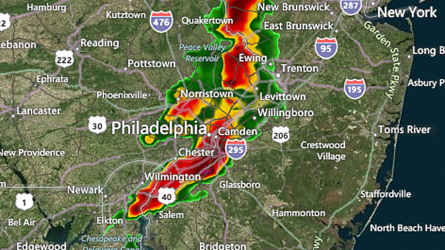 philadelphia rainfall, record-setting rainfall radar image