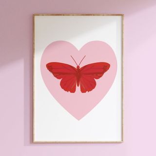 pink and red butterfly print inspired by damien hirst's i love you print