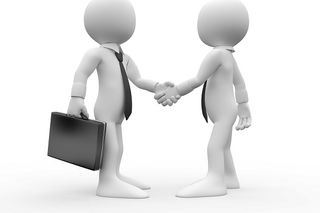 two cartoon blank white figures shaking hands