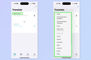 A screenshot showing how to set up Translate with the iPhone 15 Pro Action Button