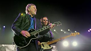 Rush Performing on the first night of Their 'Clockwork Angels' UK Tour at Manchester Arena Featuring: Alex Lifeson, Geddy Lee Where: Manchester, United Kingdom, 22 May 2013