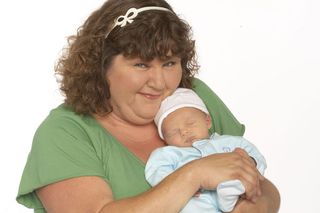 Proud new mum Heather shows off her baby son George Michael, who arrives in dramatic circumstances next week.