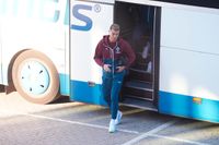 Portugal's forward #07 Cristiano Ronaldo arrives for a training session at Parken stadium