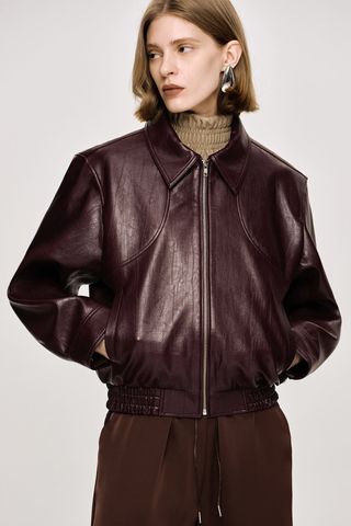 Source Unknown Ennio Faux Leather Bomber Jacket