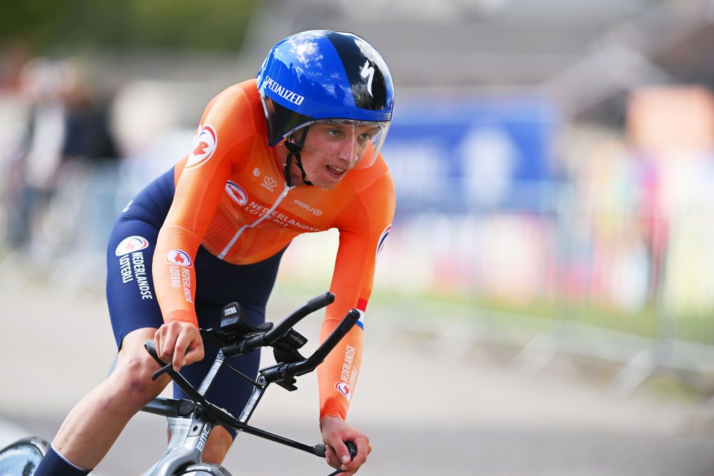 HASSELT BELGIUM SEPTEMBER 11 Wessel Mouris of Team Netherlands sprints during the 30th UEC Road Cycling European Championships 2024 Mens U23 Individual Time Trial a 313km from HeusdenZolder to Hasselt UCIWT on September 11 2024 in Hasselt Belgium Photo by Luc ClaessenGetty Images