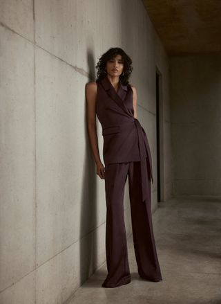 Burgundy Satin Wide Trousers