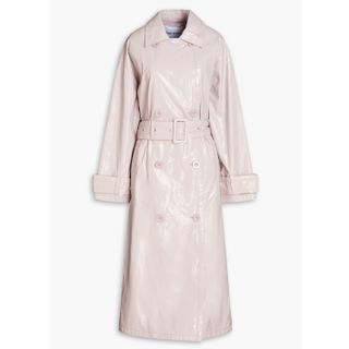 patent pink trench coat
