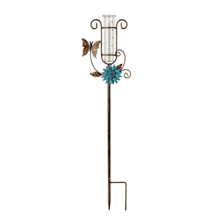 Mainstays Decorative Garden Stake With Rain Gauge With Butterfly Floral Design