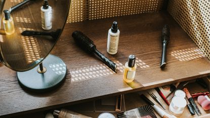 Dressing table with beauty products