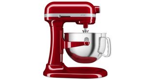 A red KitchenAid stand mixer