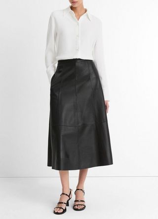 Mid-Rise Flared Leather Skirt