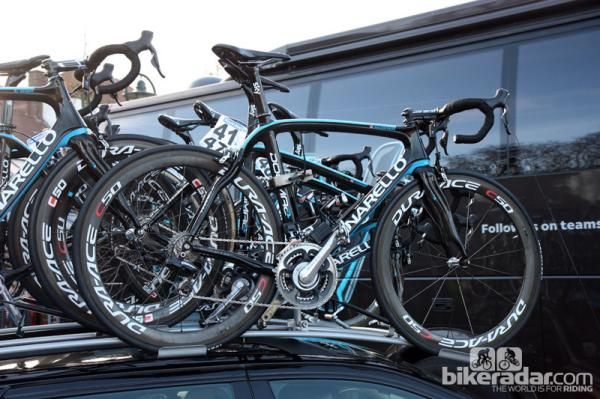Edvald Boasson Hagen's (Sky) Pinarello Dogma 2 arrives at the start area for Ronde van Vlaanderen.