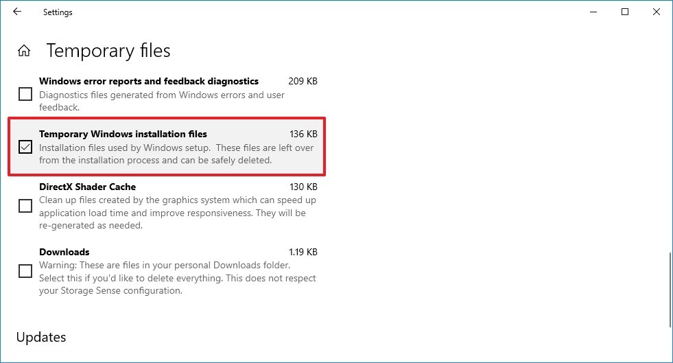 Windows 10 upgrade files remove option