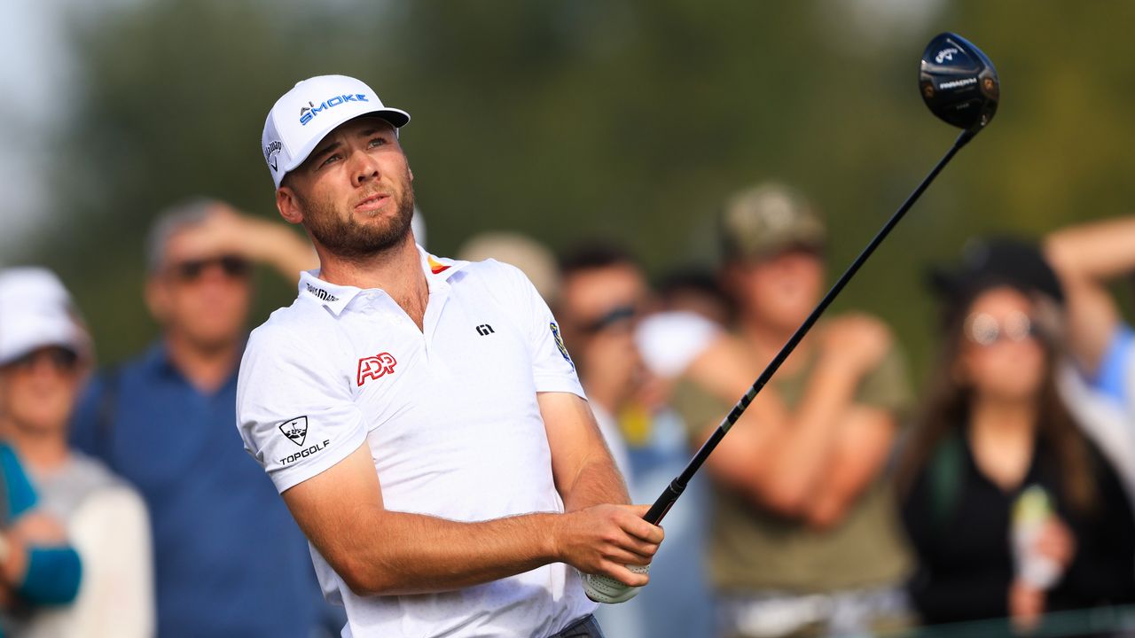 Sam Burns hits a drive during a PGA Tour event