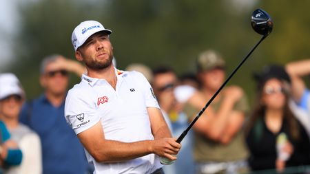 Sam Burns hits a drive during a PGA Tour event