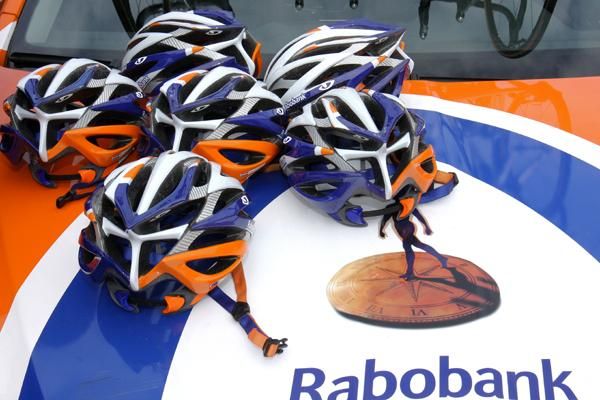 Rabobank helmets ready for duty.