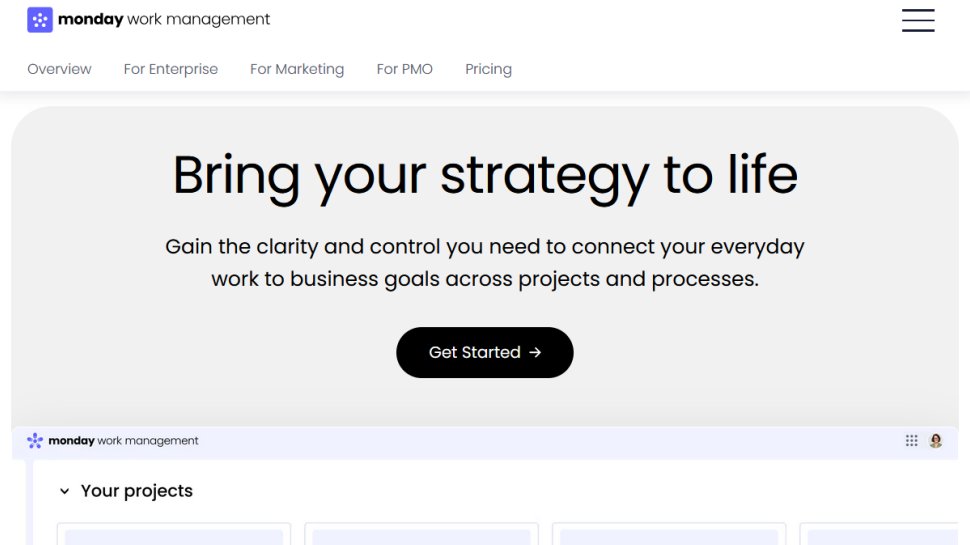 Monday Work Management website screenshot (March 2026).