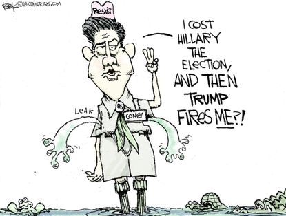 Political cartoon U.S. Trump James Comey FBI Russia investigation Hillary Clinton 2016 election