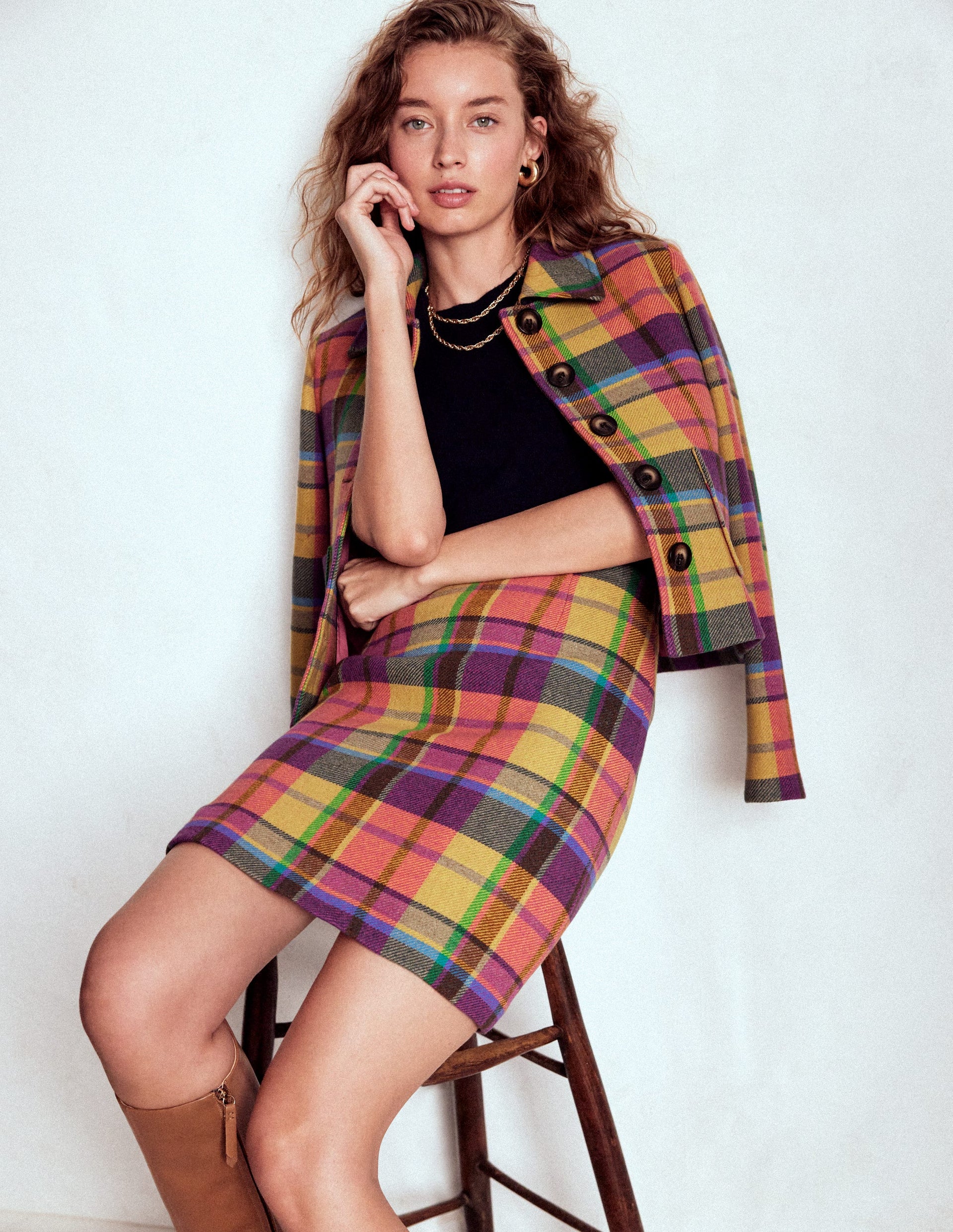 Gia Wool Short Skirt-Poppyred and Pink Multigingham