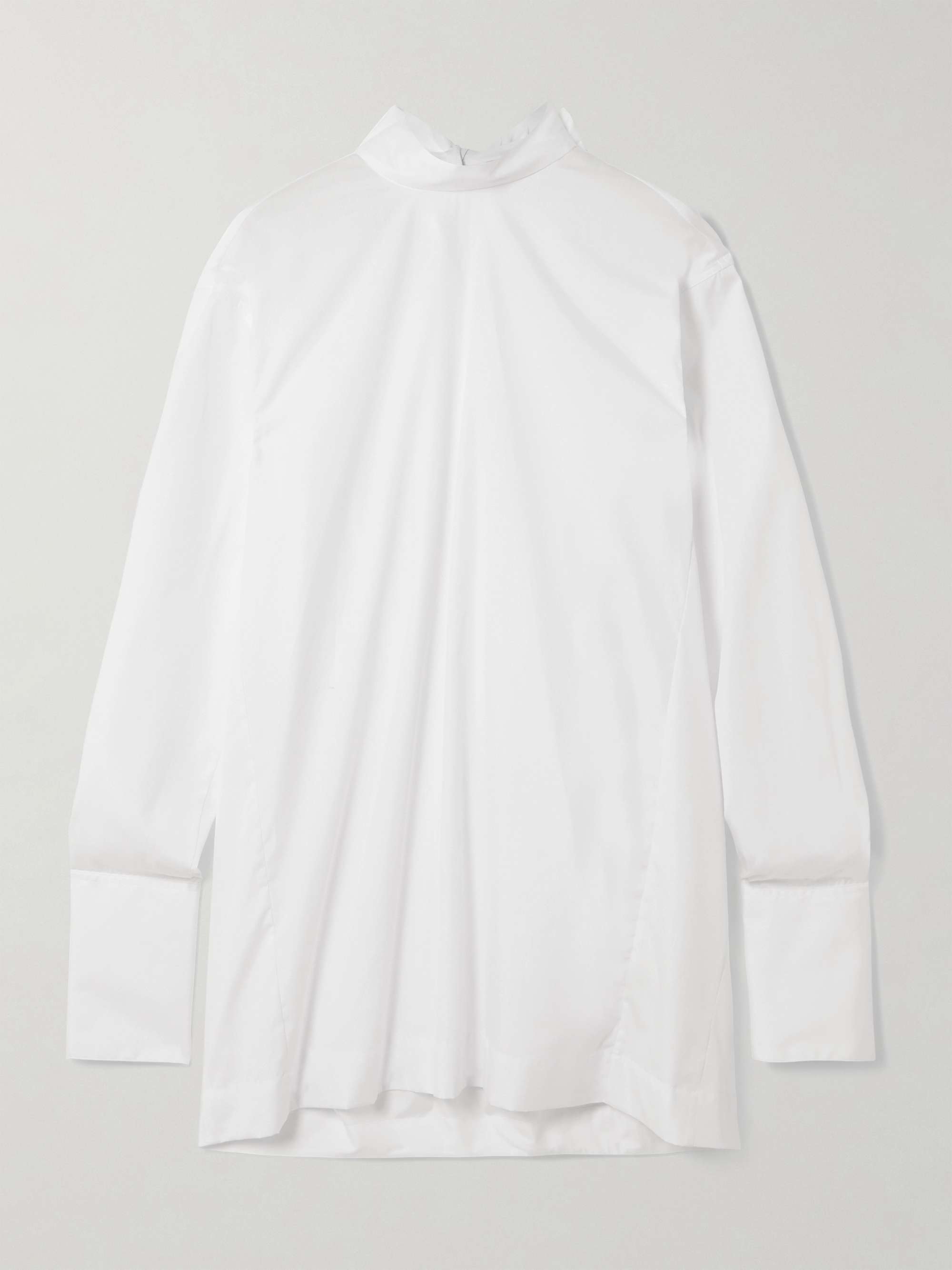 Tie-Detailed Gathered Cotton-Poplin Shirt