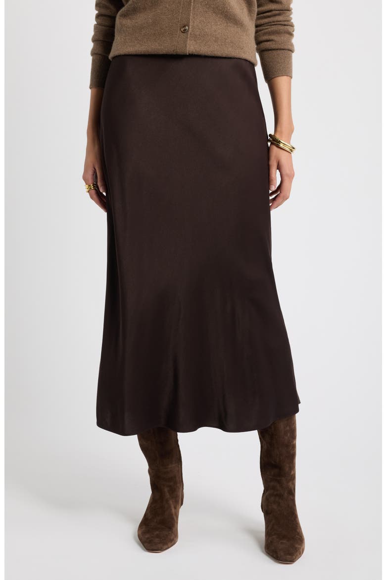 Bias Cut Satin Midi Skirt