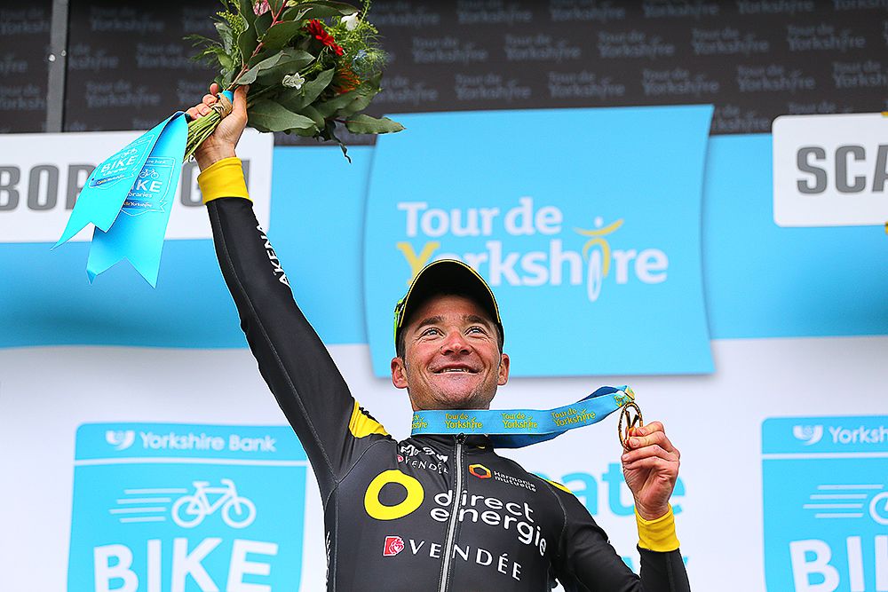 Thomas Voeckler on the final podium in Yokrshire.