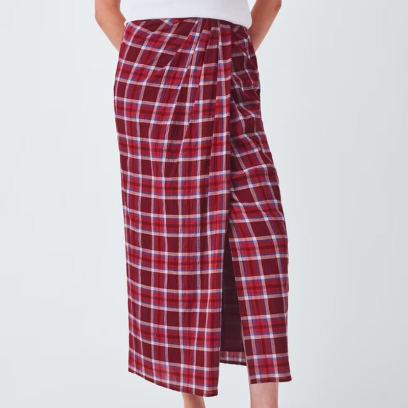 John Lewis , Check Cotton Blend Midi Skirt