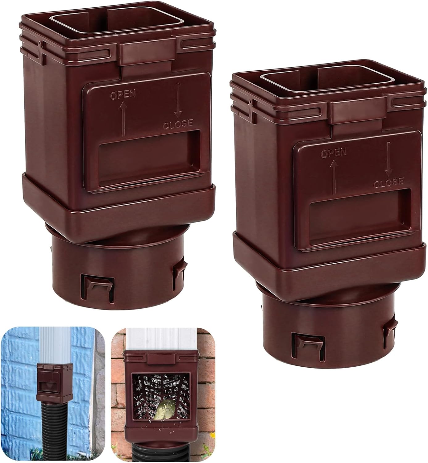 Jxlxyy (2 Packs) Downspout Leaf Filter Downspout Cleanout,leaf Removers, Gutter Downspout Protection,downspout Diverter,fits 2x3 and 3x4 Drainpipe- Brown