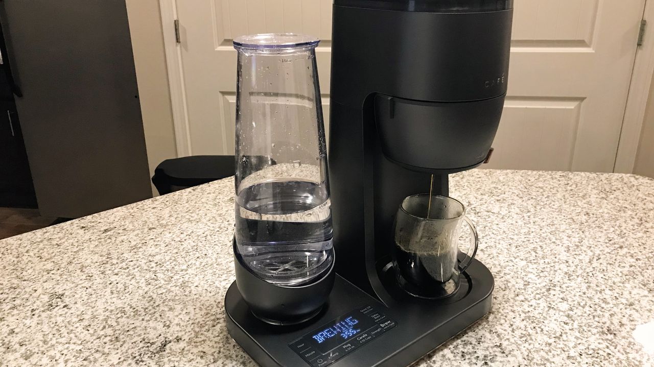 Caf&eacute; Specialty Grind and Brew Coffee Maker being tested in writer's home