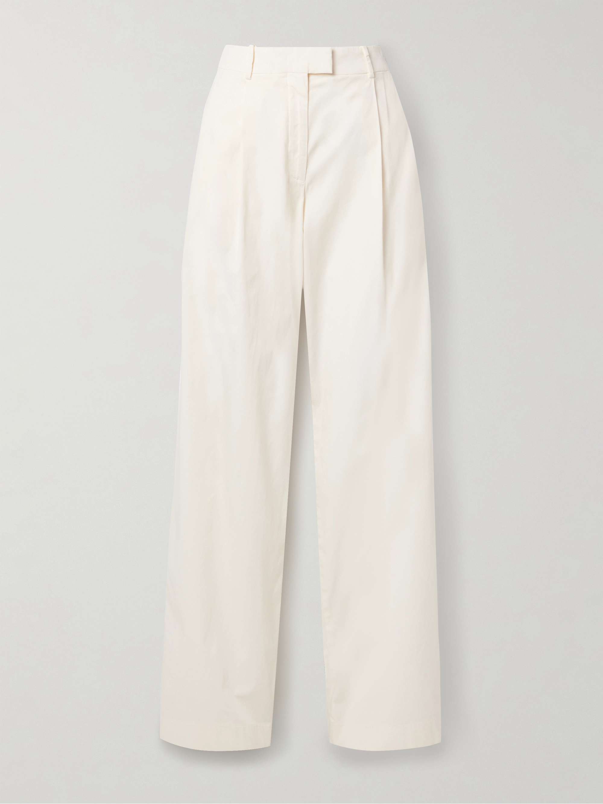 Pleated Organic Cotton-Blend Poplin Wide-Leg Pants