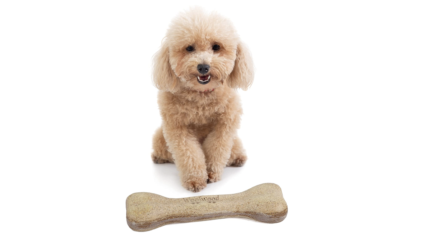 Woof Wood bone with sweet puppy