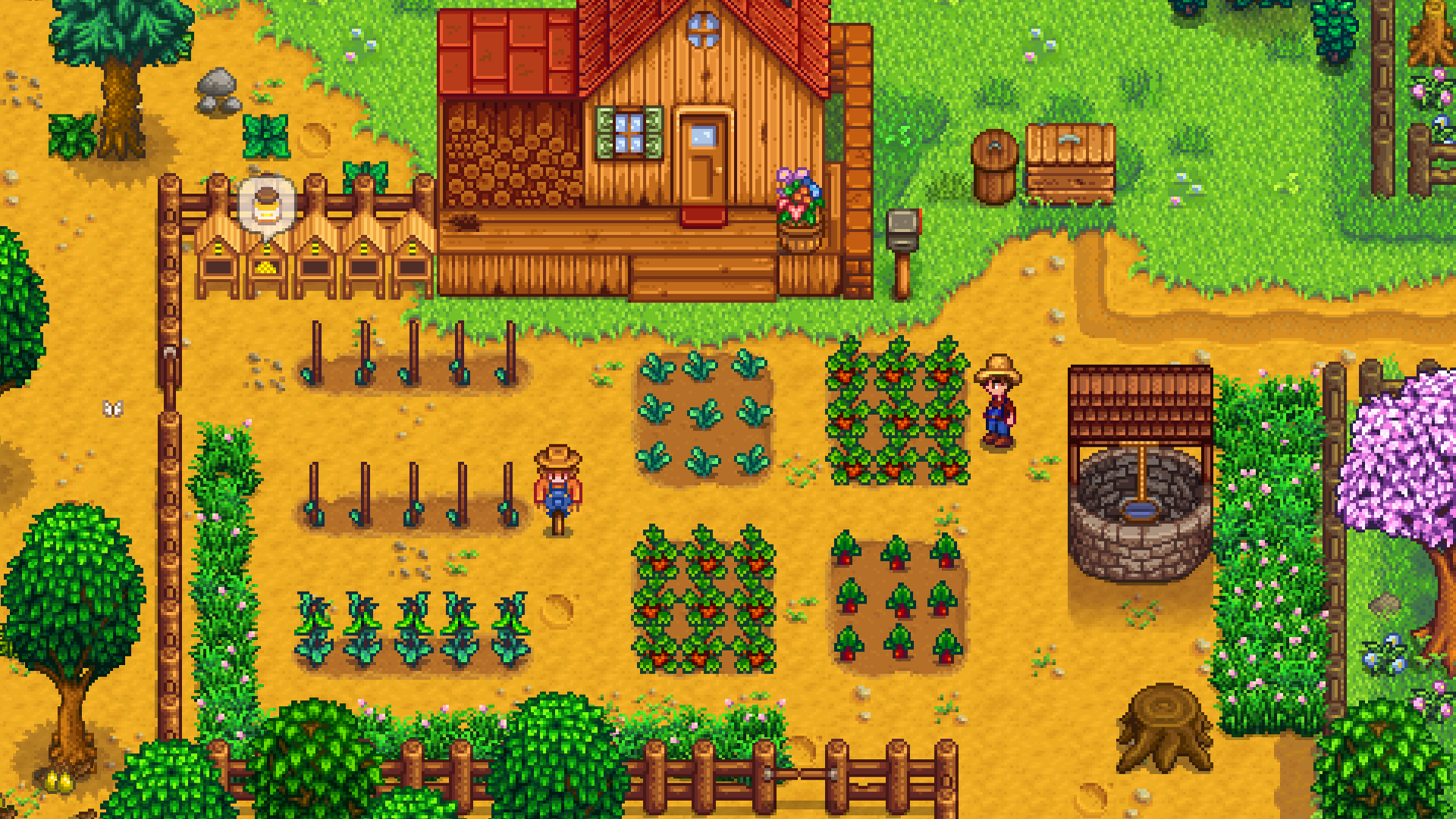 A character looks at his crops on his farm in Stardew Valley